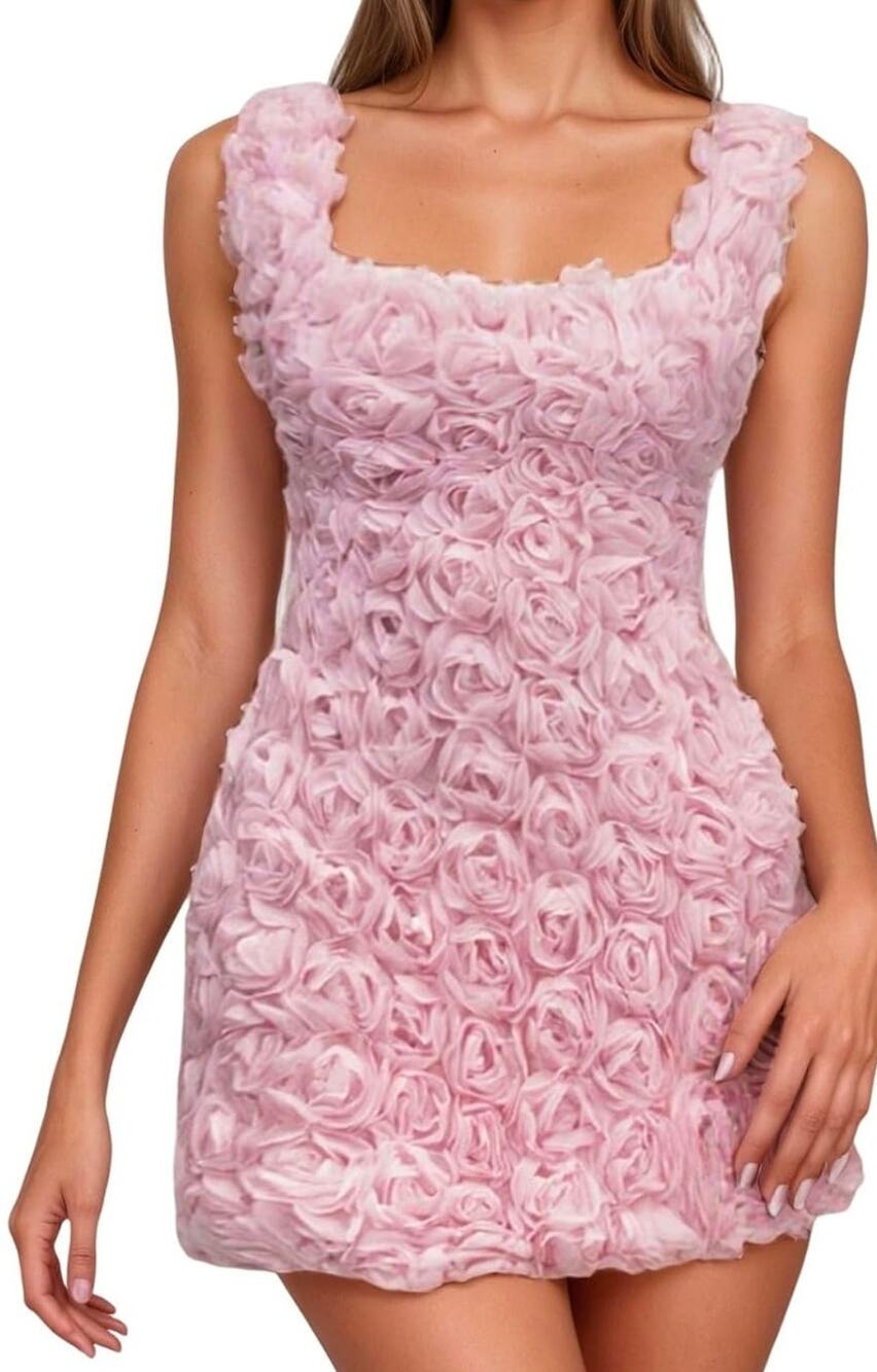Homecoming Party mini pink 3d flower dress Size Small Cocktail Fairycore HOCO